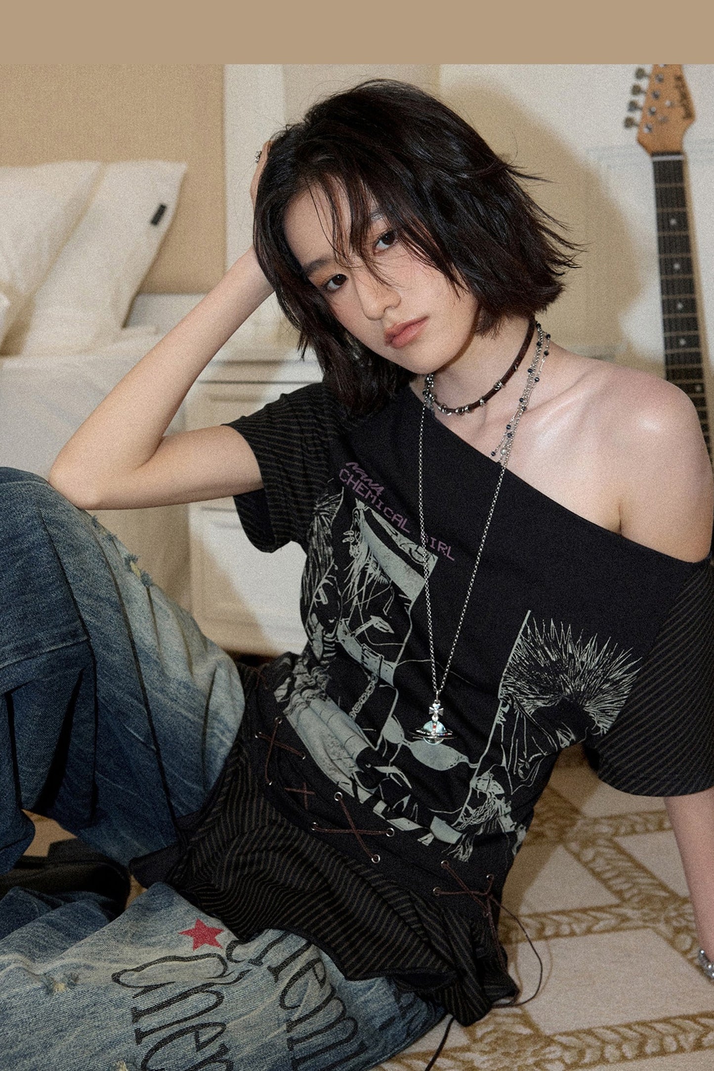 Irregular Shoulder Ruffled Top