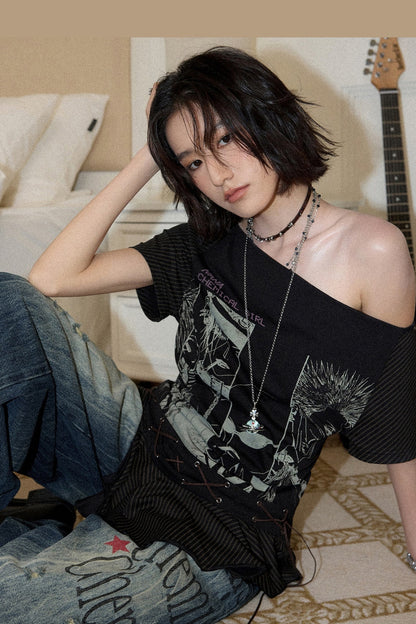 Irregular Shoulder Ruffled Top