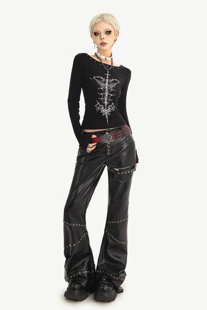 Studded Micro Flared Knife Leg Pants