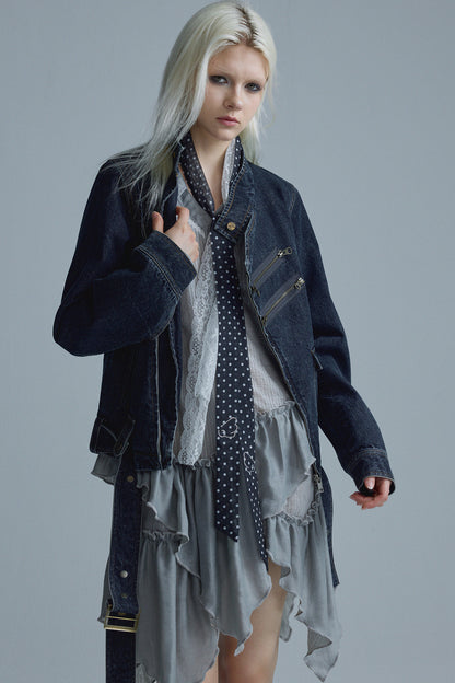 Distressed Chain Denim Jacket