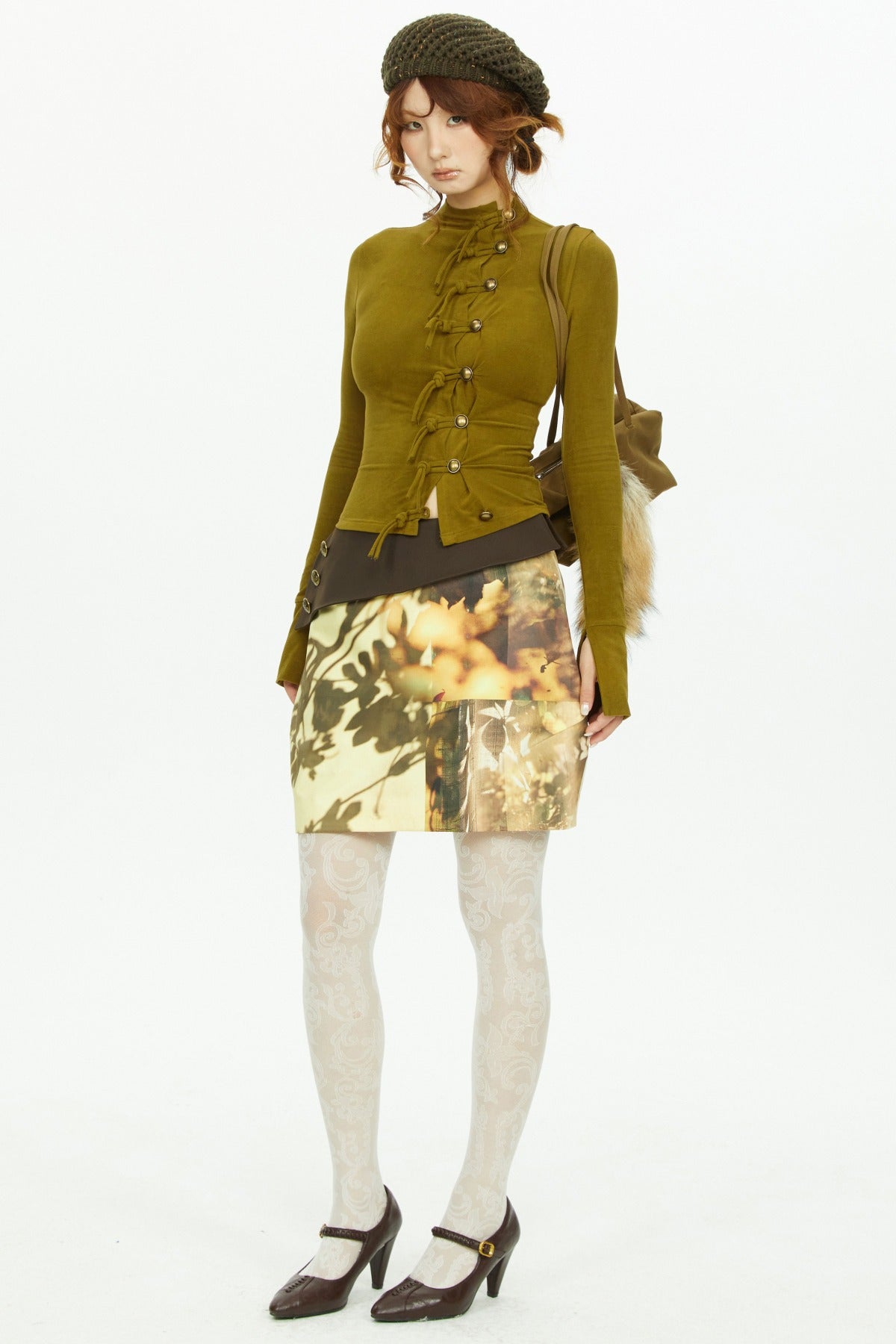 Low-Waist Tree Shadow Print Skirt