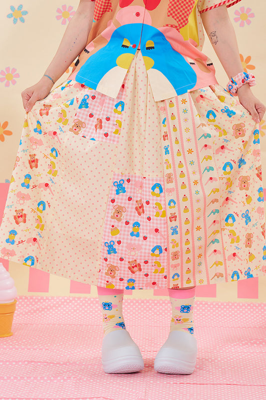 Color-Block Handmade Patchwork Skirt