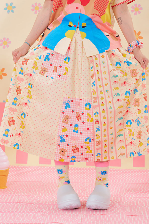 Color-Block Handmade Patchwork Skirt