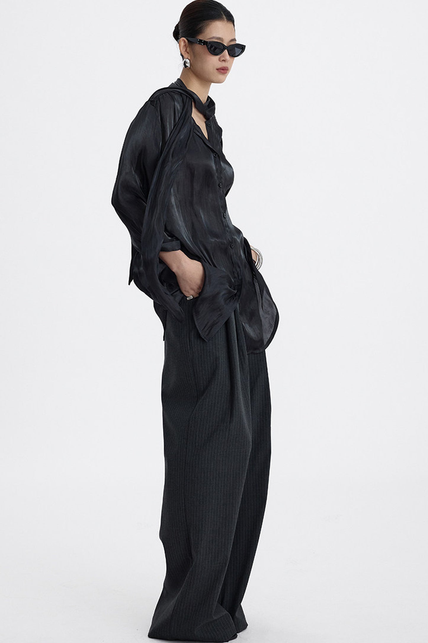Pleated Pinstripe Wide-Leg Trousers