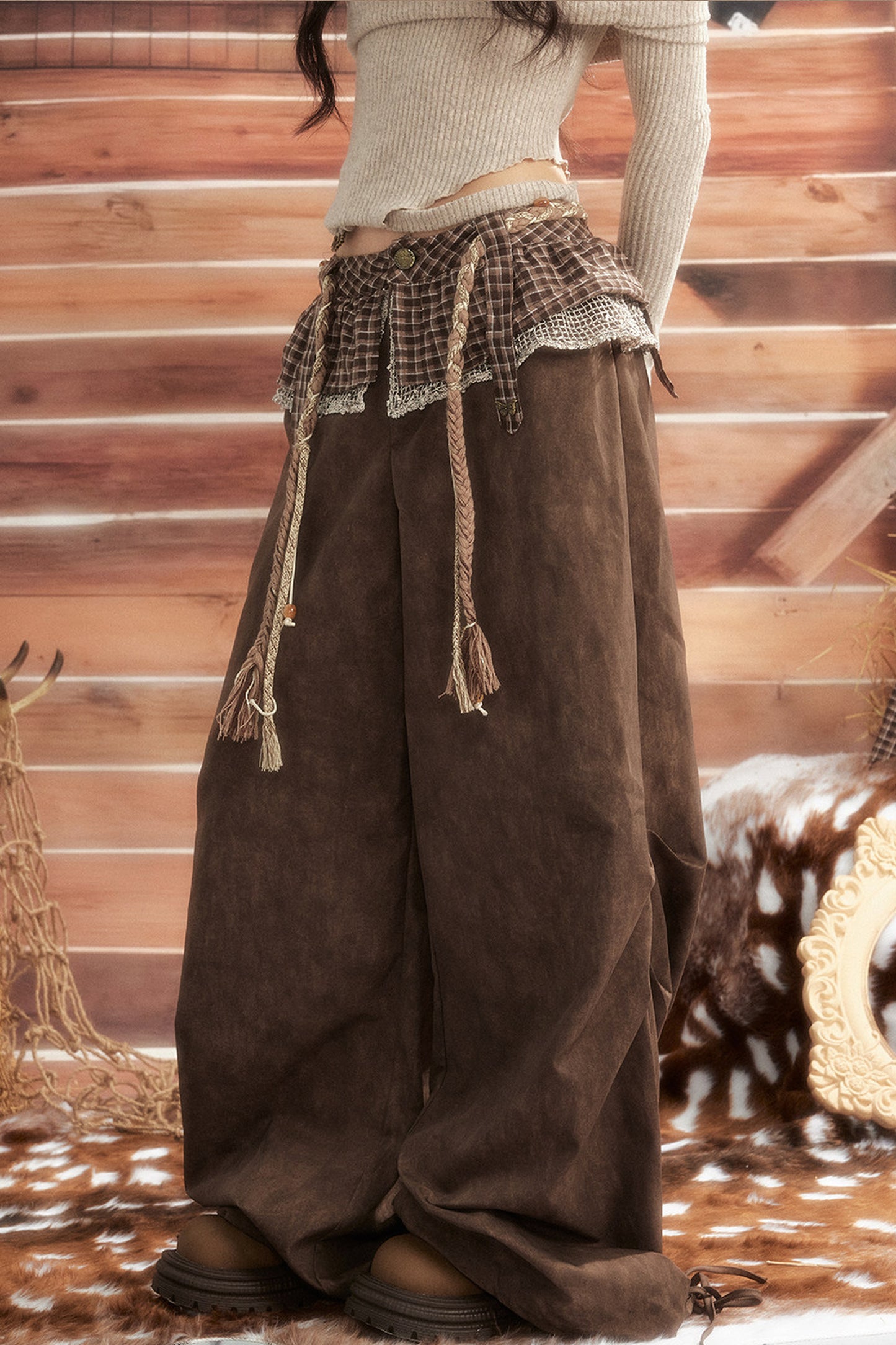 Plaid Tie-Waist Wide Leg Pants