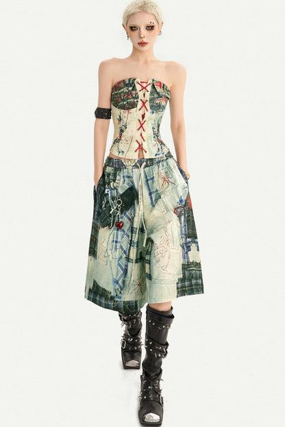 Patchwork Plaid Wide-Leg Pants