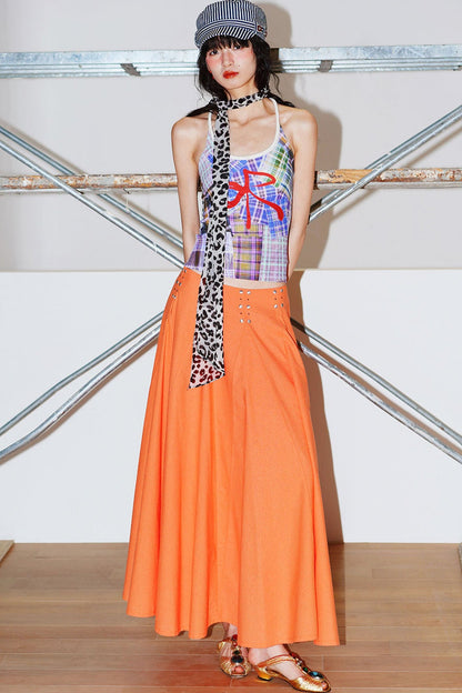 Color-Block Plaid Bow Camisole