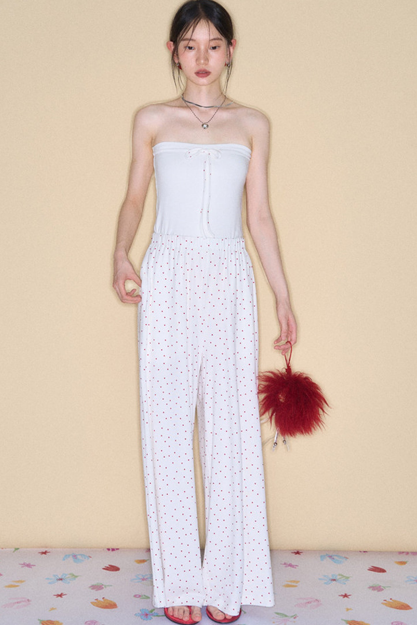 Retro Polka Dot Foldable Strapless Wide Leg Trousers