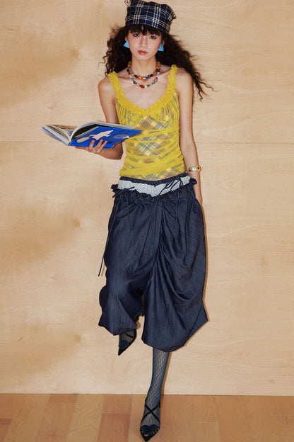 Patchwork Asymmetrical Wide-Leg Pants