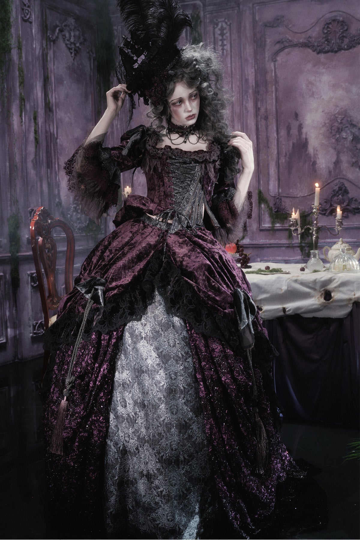Gothic Dark Purple Bustle Skirt Set-Up