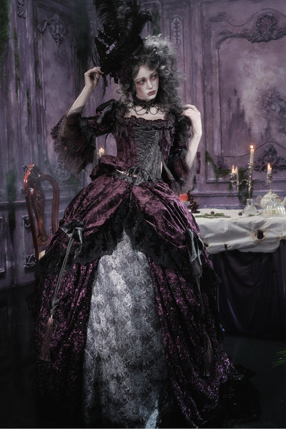 Gothic Dark Purple Bustle Skirt Set-Up