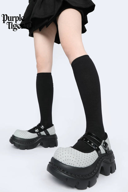 Polka Dot Textured Mary Jane Platform Shoes