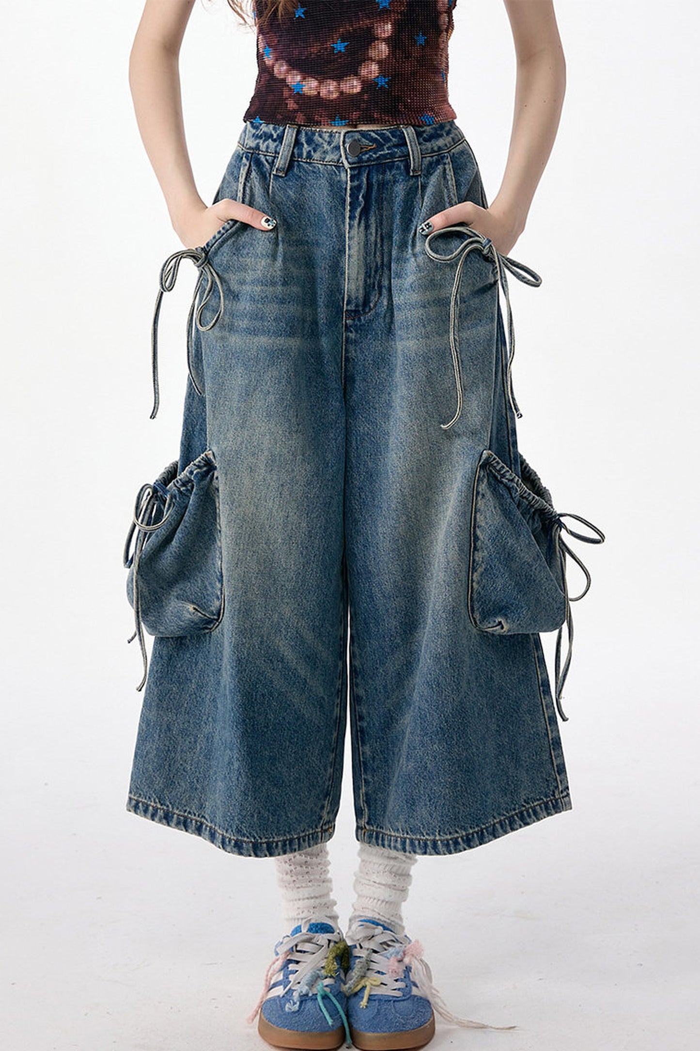 Cargo-Jeans mit weitem Bein