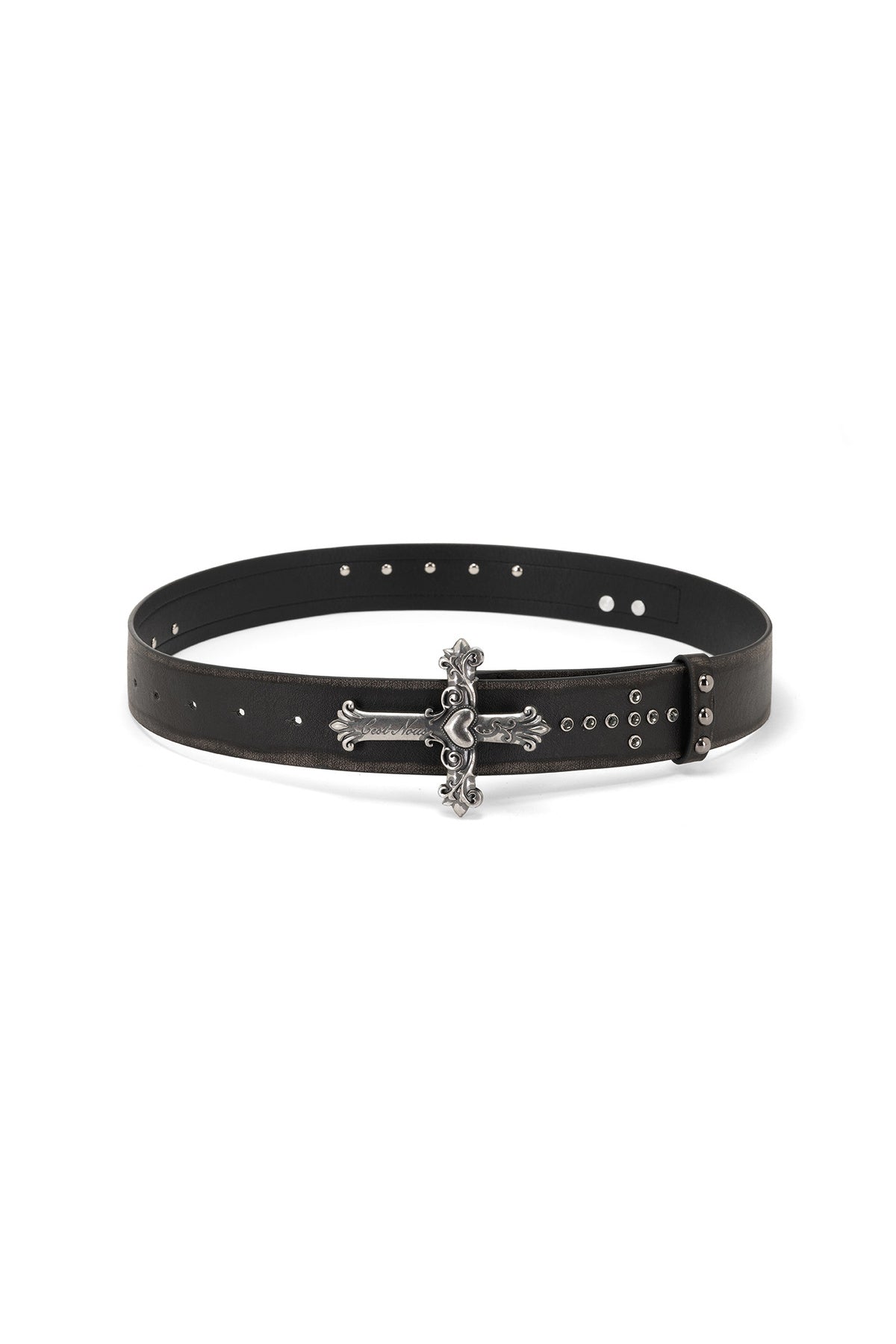 Carved Cross Studded Leather Belt