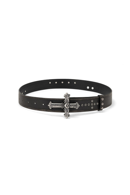 Carved Cross Studded Leather Belt