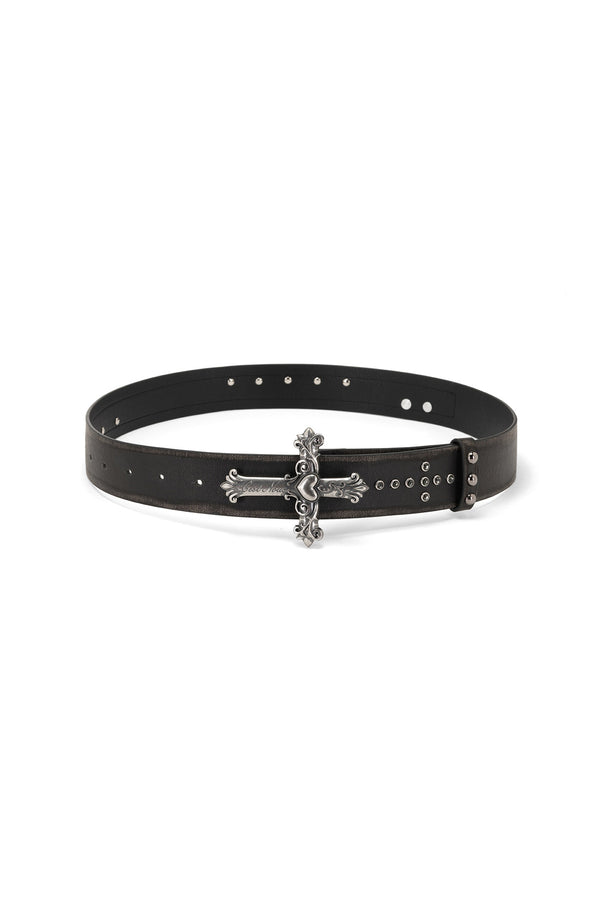 Carved Cross Studded Leather Belt