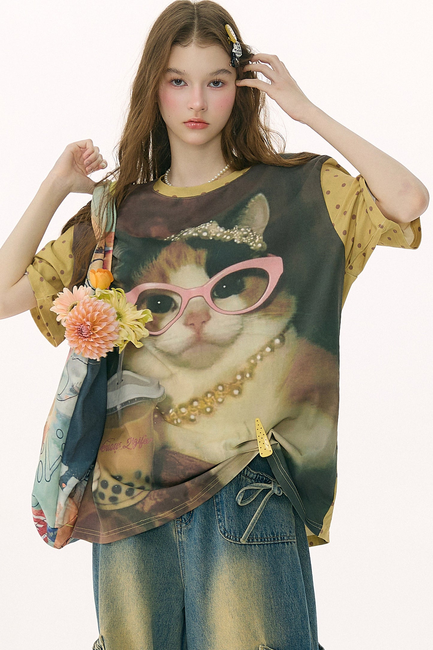 Cat Print Loose T-Shirt