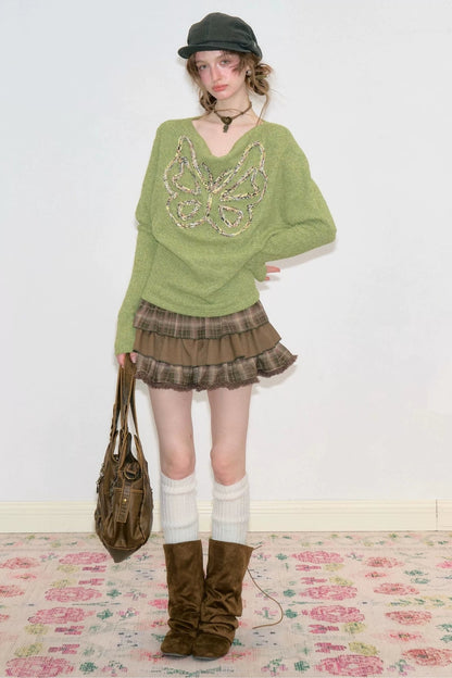 Stricktop mit Schmetterlingsstickerei