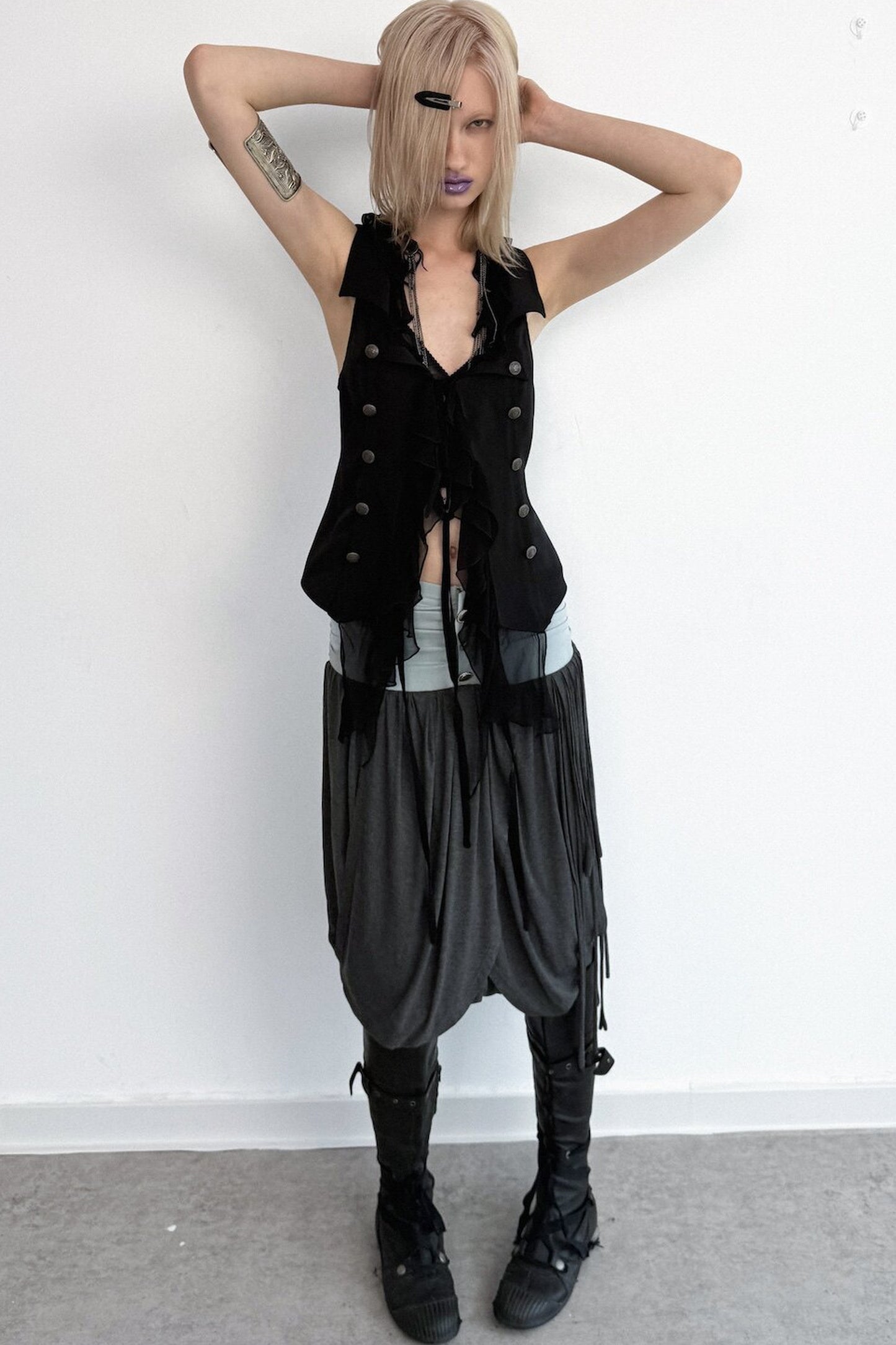 Vintage Patchwork Suit-Style Ruffle Sleeveless Vest
