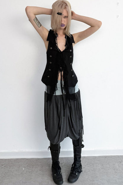 Vintage Patchwork Suit-Style Ruffle Sleeveless Vest
