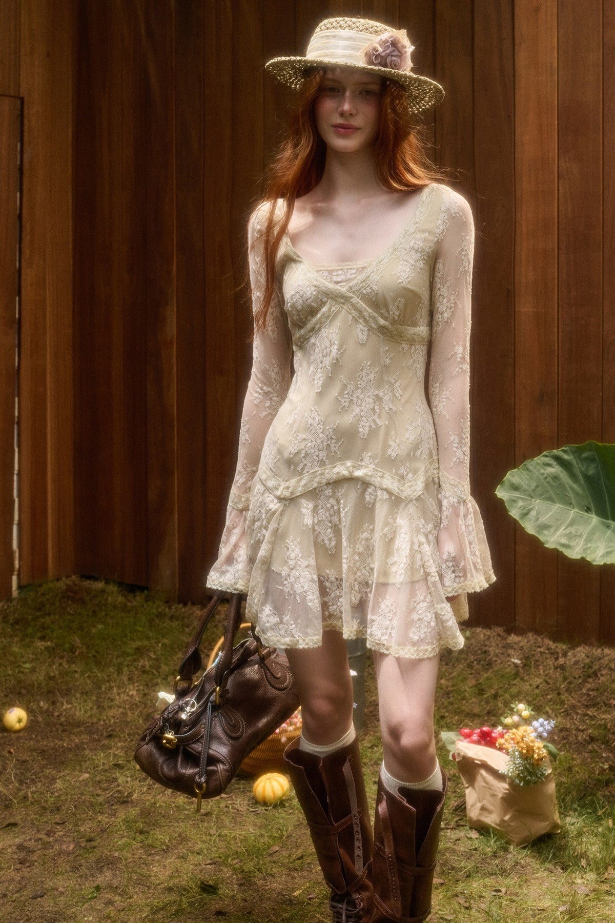 3D Vine Relief Cotton Lace Dress