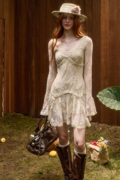 3D Vine Relief Cotton Lace Dress