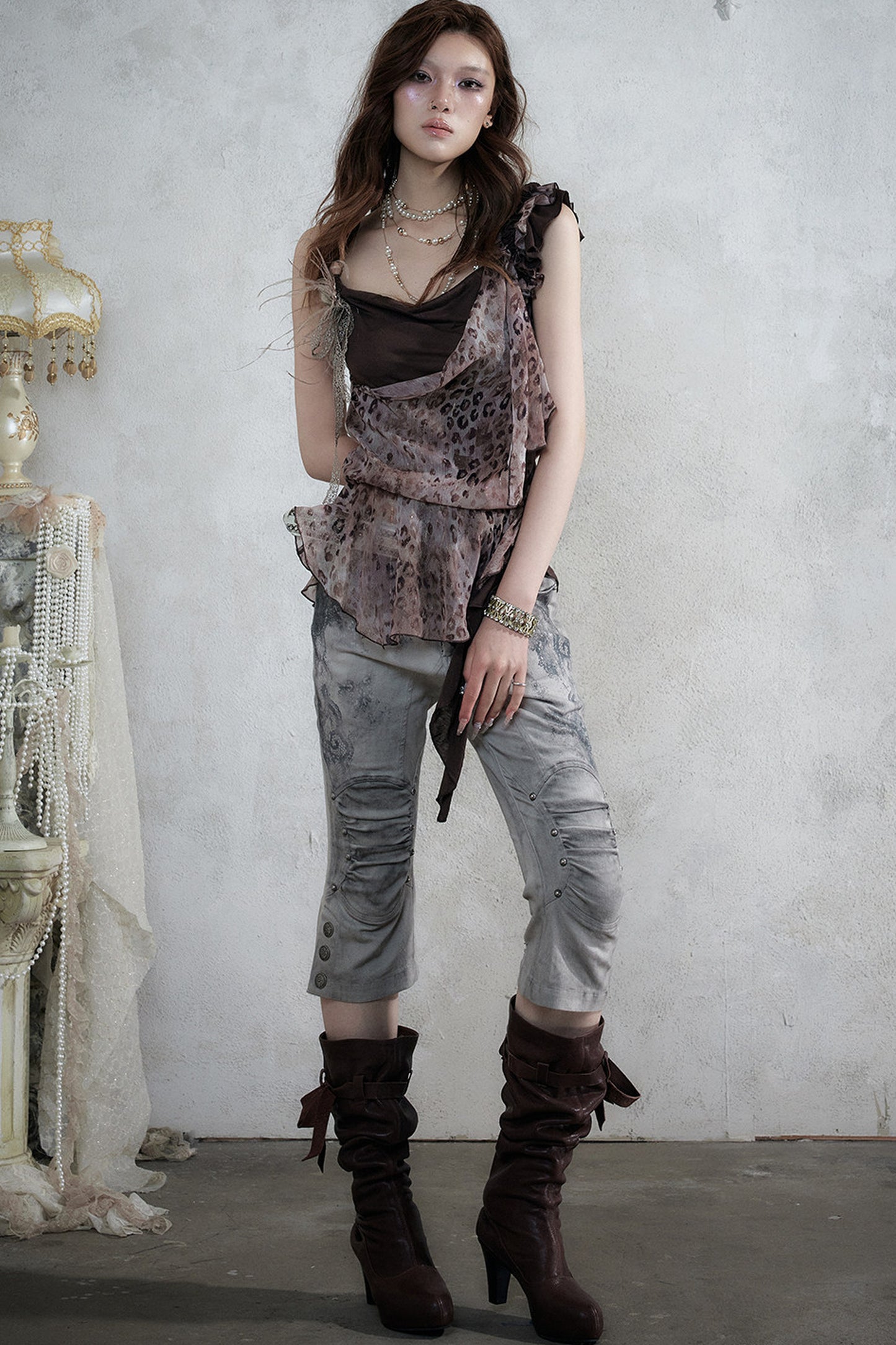 Vintage Distressed Lace Cropped Pants