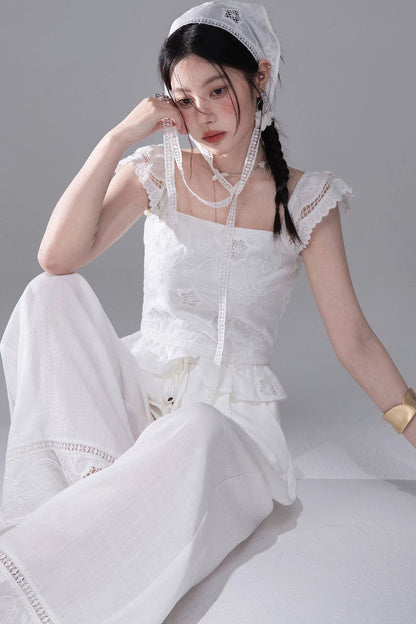 Moon White Lace Top Pants Set-Up