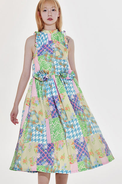 Plaid Patchwork Halter Neck Dress