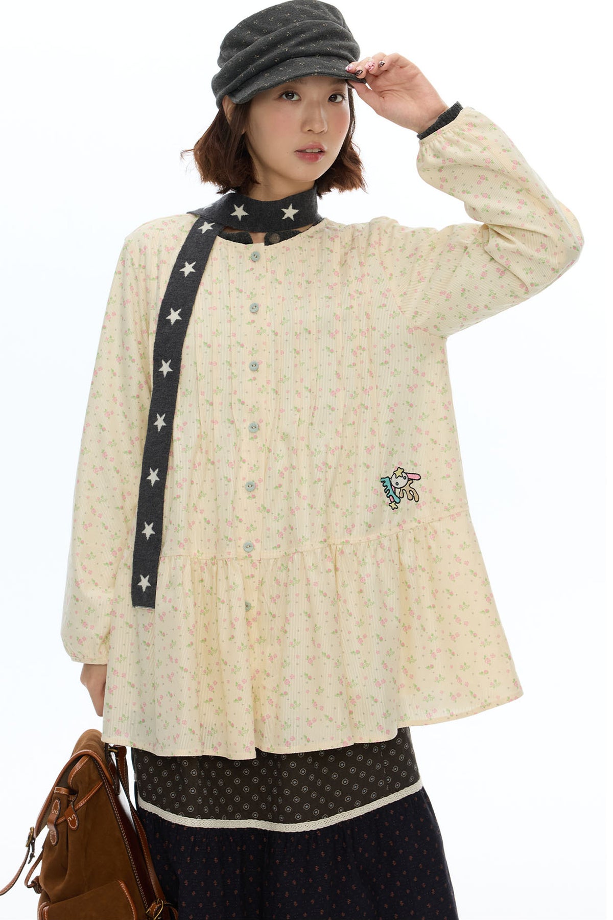 Floral Lantern Sleeve Shirt Dress