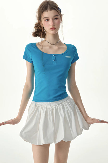 Sea Salt Blue U-Neck Slim Fit Top