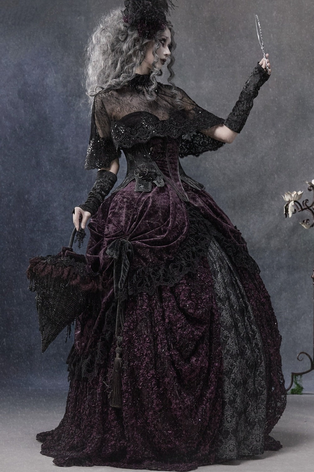 Gothic Dark Purple Bustle Skirt Set-Up