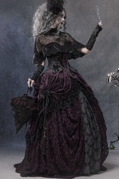Gothic Dark Purple Bustle Skirt Set-Up