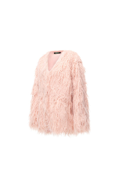 V-Neck Shaggy Contour Fur Jacket