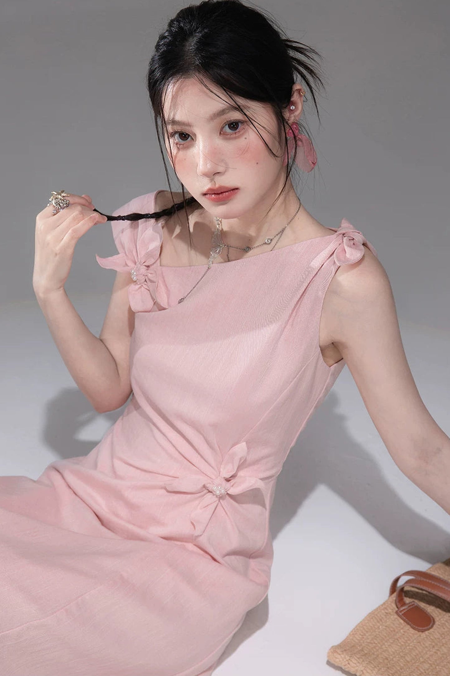 Snow Peach Asymmetrical Twist Dress