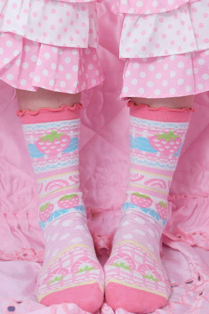 Cream Strawberry Cake Print Socks