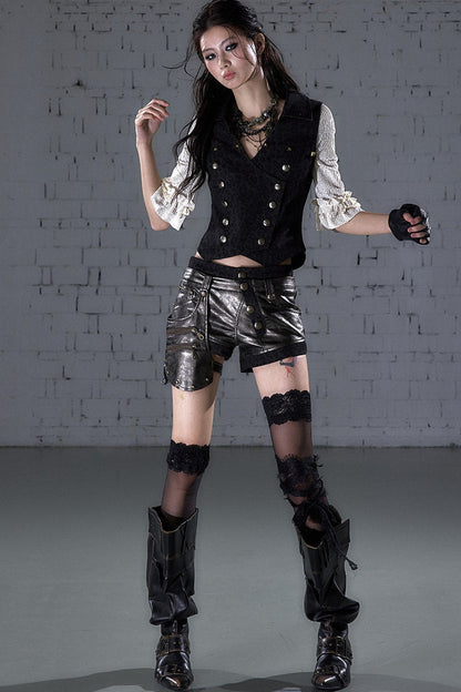 Asymmetrical Detachable Leather Shorts