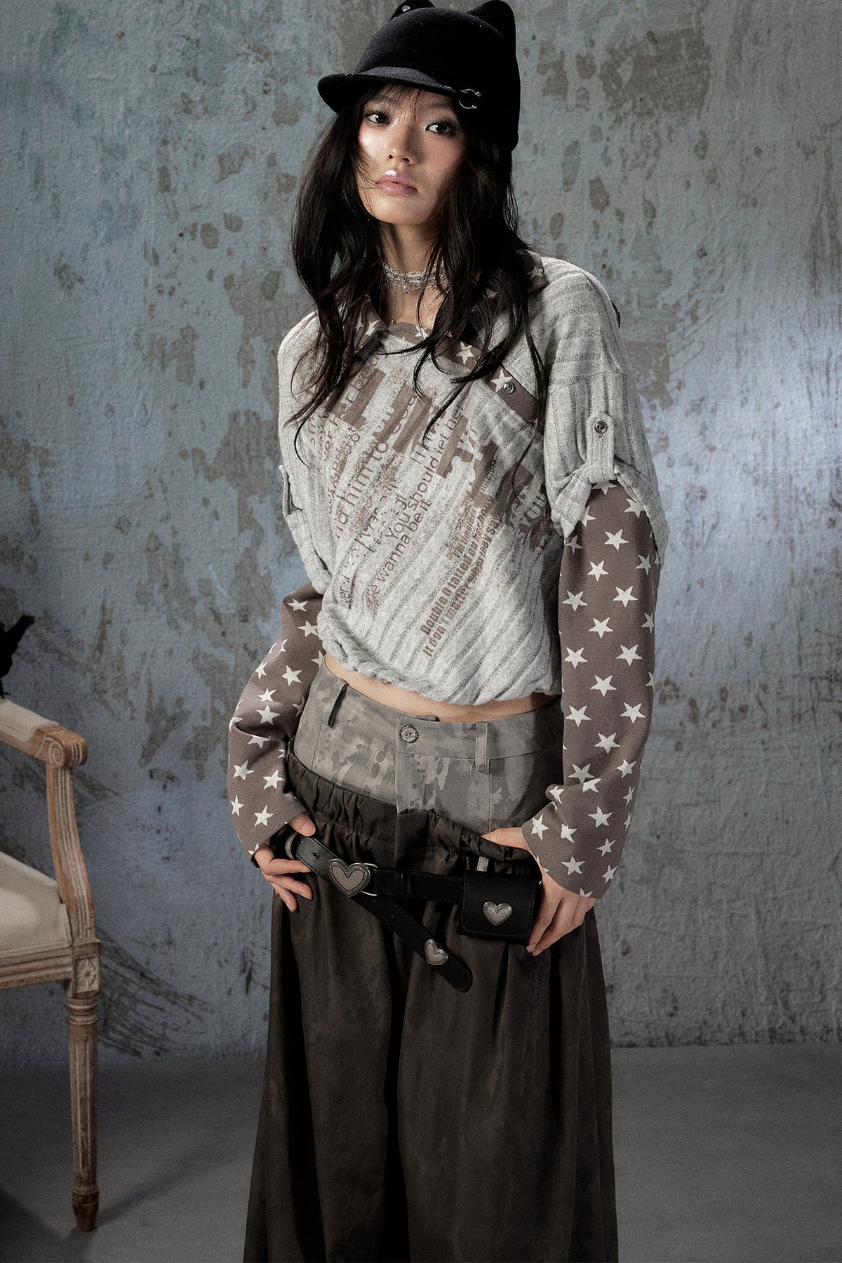Asymmetrical Star Patchwork Long-Sleeve T-Shirt