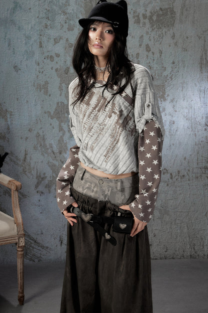 Asymmetrical Star Patchwork Long-Sleeve T-Shirt