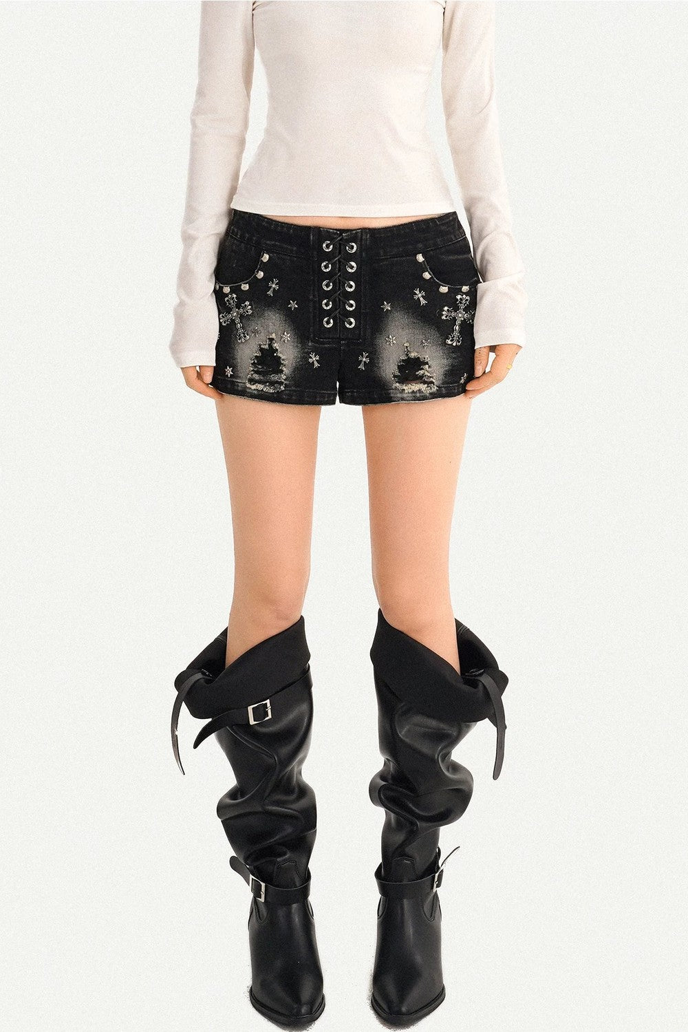 Punk Nieten-Jeansshorts