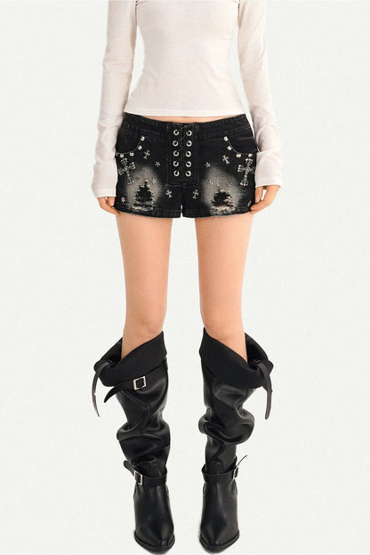 Punk Nieten-Jeansshorts