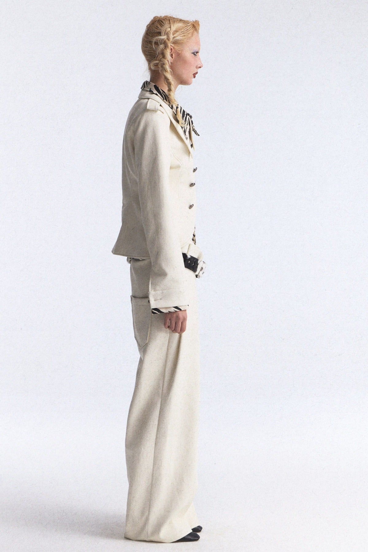 Zebra Print Patchwork Asymmetrical Double-Breasted Jacket