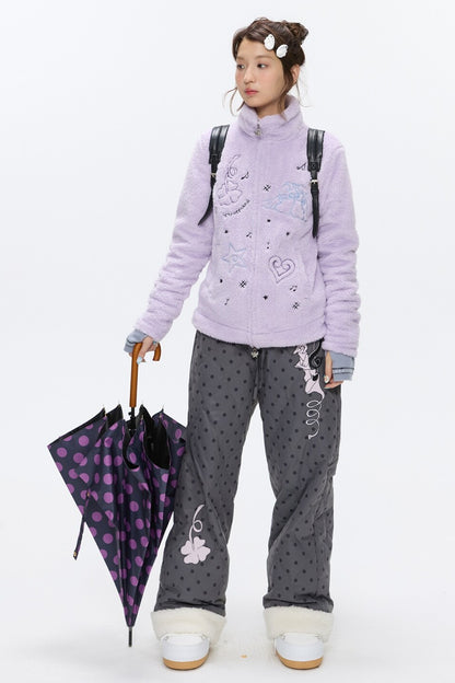 Embroidered Plush Fleece Coat