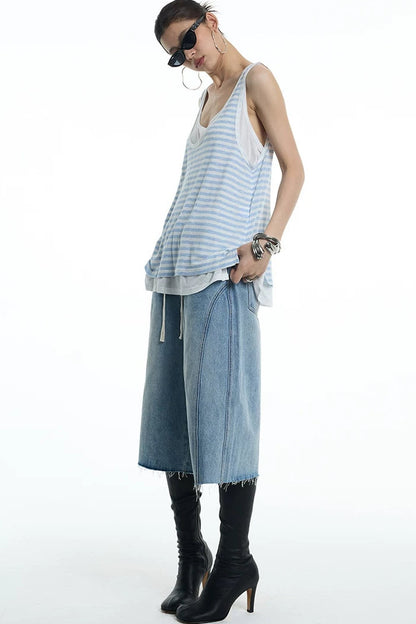 Nautical Striped Lyocell U-Neck Vest