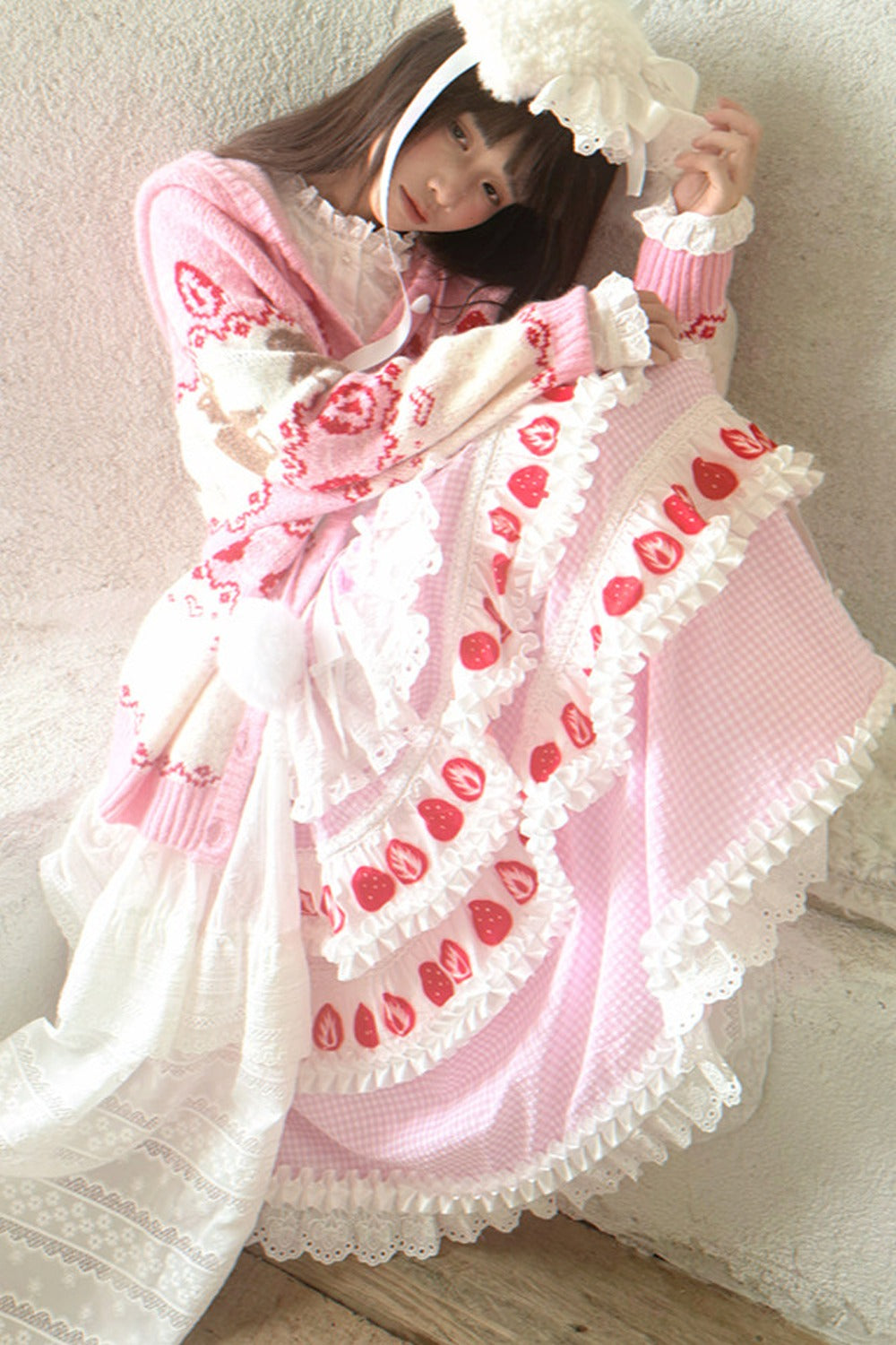 Strawberry Print Lace Tiered Skirt