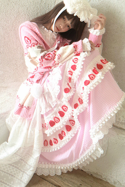 Strawberry Print Lace Tiered Skirt