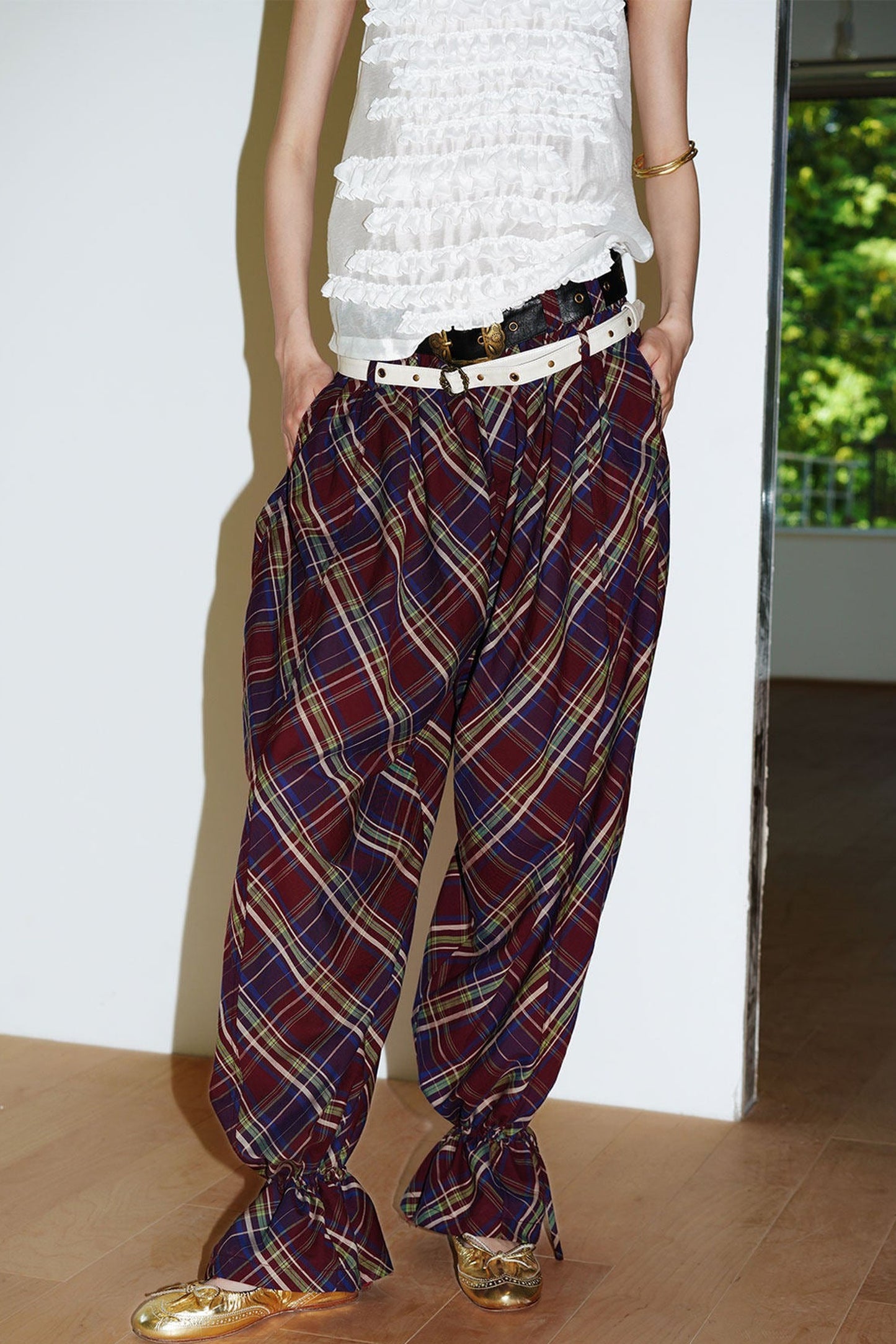 Retro Plaid Cotton Pants