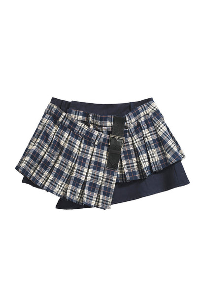 Asymmetrical Pleated Plaid Graffiti Skirt