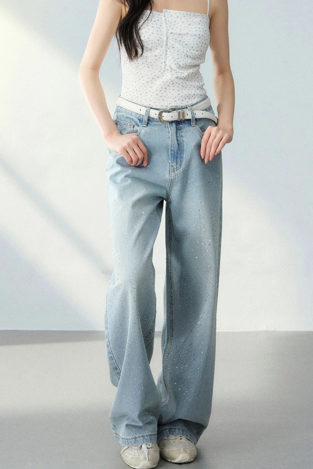 Starry Sky Rhinestone Denim Pants