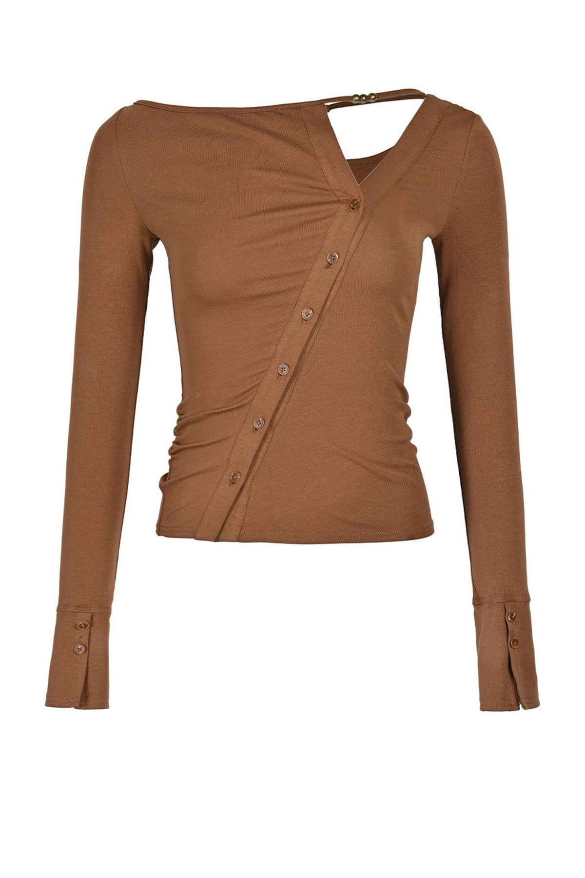 High-Elastic Diagonal Placket Long-Sleeve T-Shirt